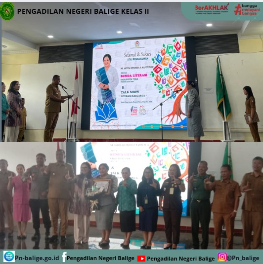 Pengadilan Negeri Balige mengikuti acara Pengkuhan Ny. Astita Effendi S. P. Napitupulu sebagai Bunda Literasi Kabupaten Toba Periode Tahun 2025-2030